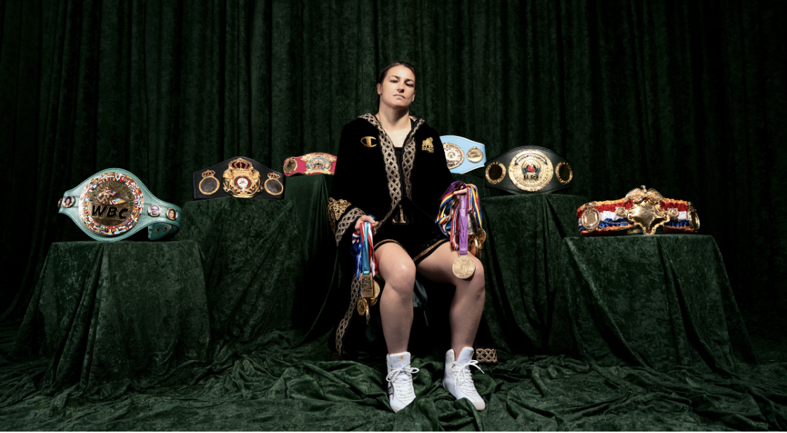 Katie Taylor celebrating her final victory at Croke Park