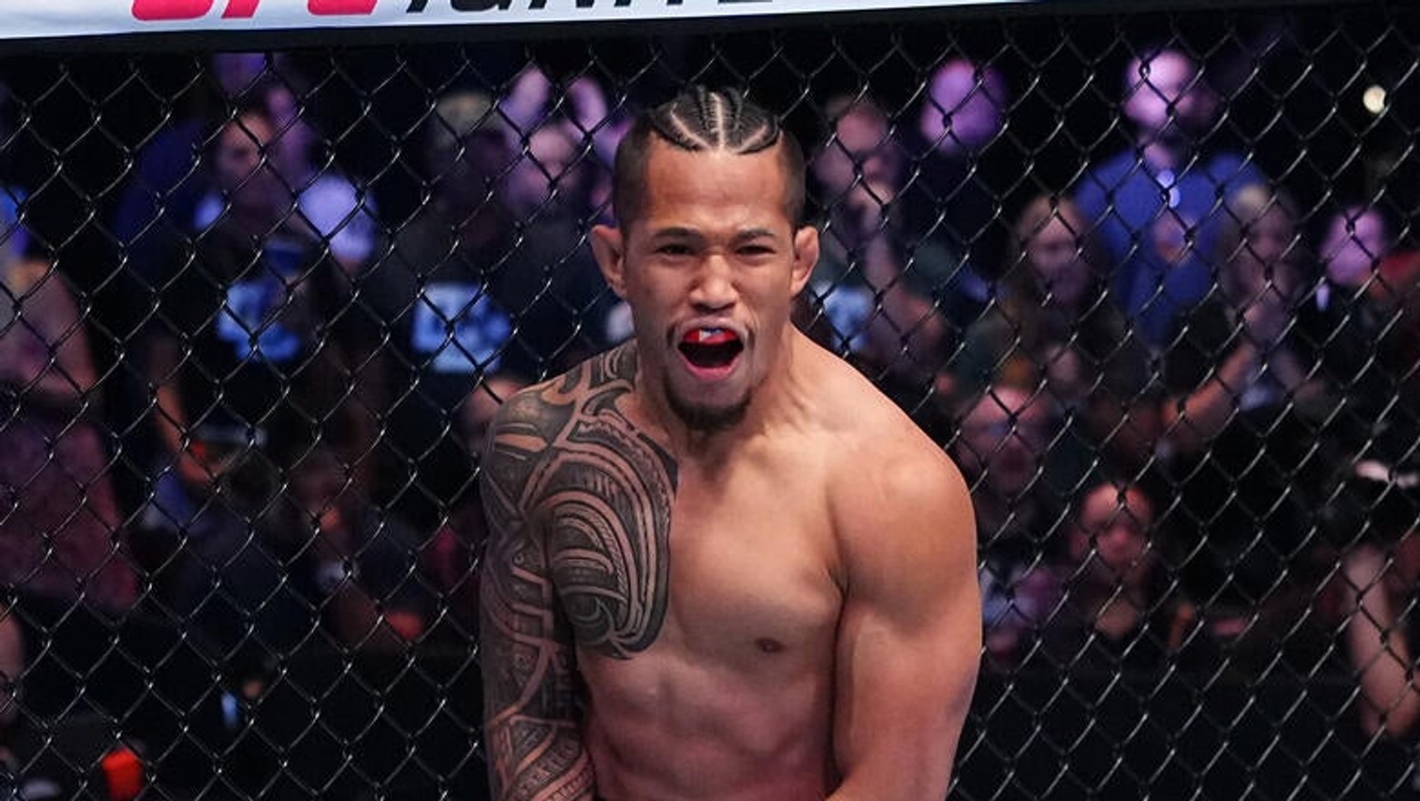 Christian Natividad reacts after his Contender Series victory